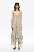 Taupe Snake asymmetric pleated dress