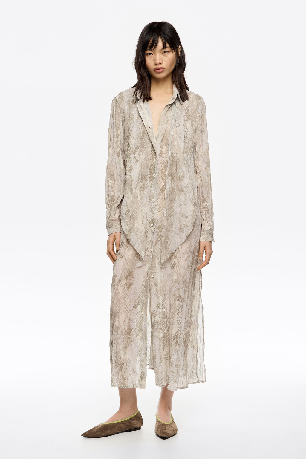 Taupe Snake maxi tie pleated dress