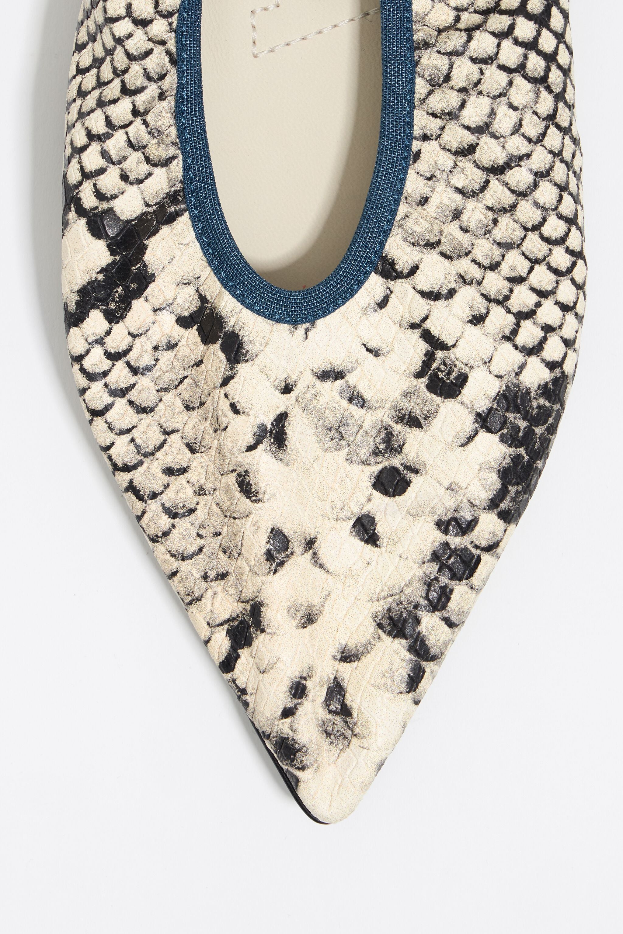 Snake print leather pointed toe ballerina