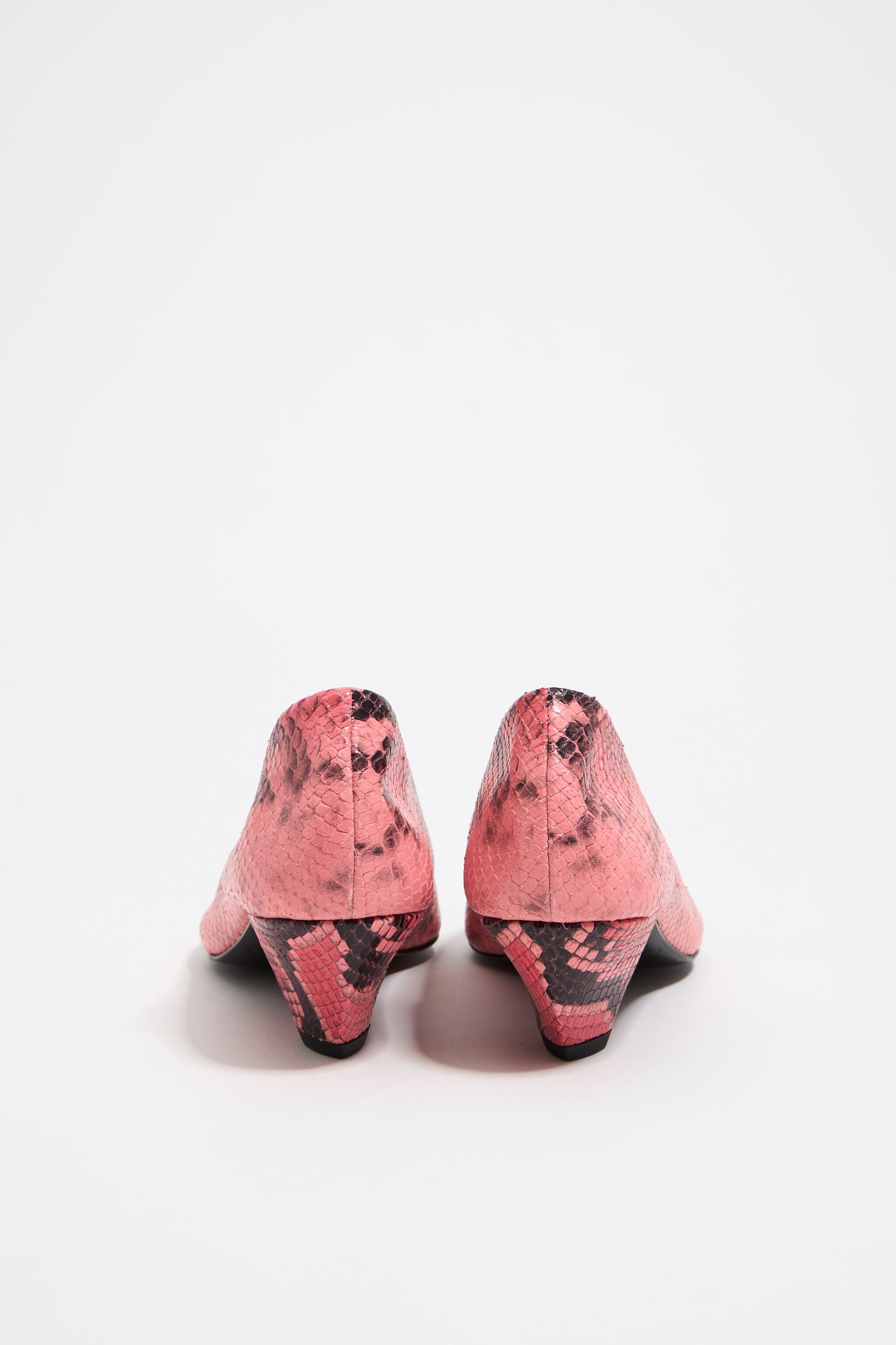 Pink leather medium heel snake print court shoe